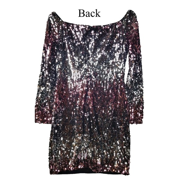 Forever 21 Sequin Long Sleeve Dress Pink Silver Ombre Party Club Mini M - Picture 2 of 8